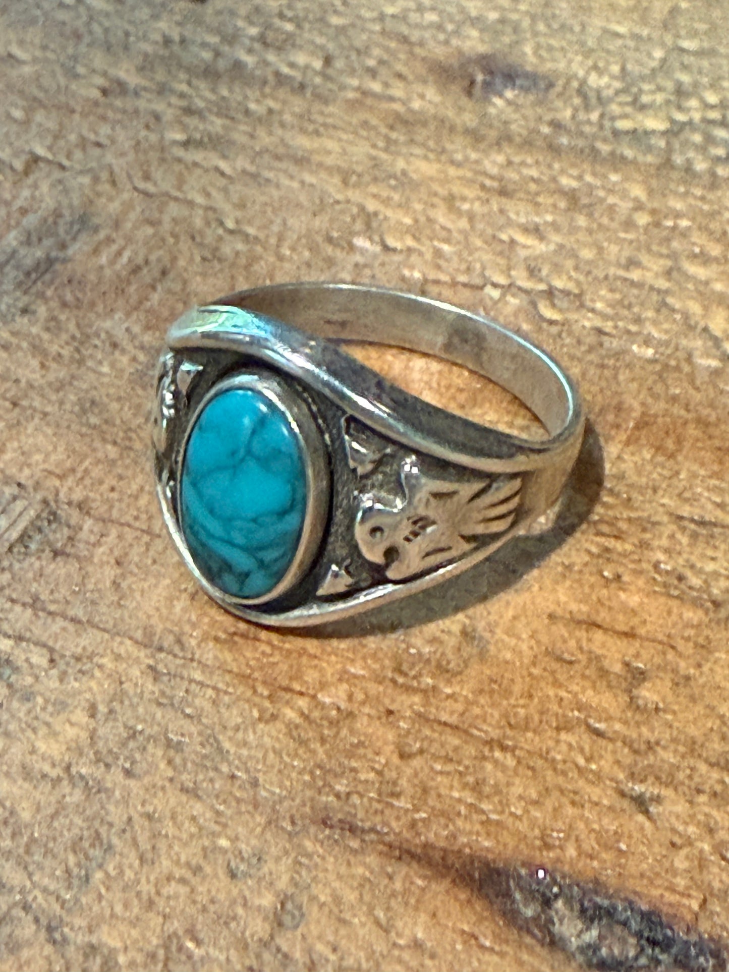 Vintage Bell Trading Post Silver Thunderbird Turquoise Ring