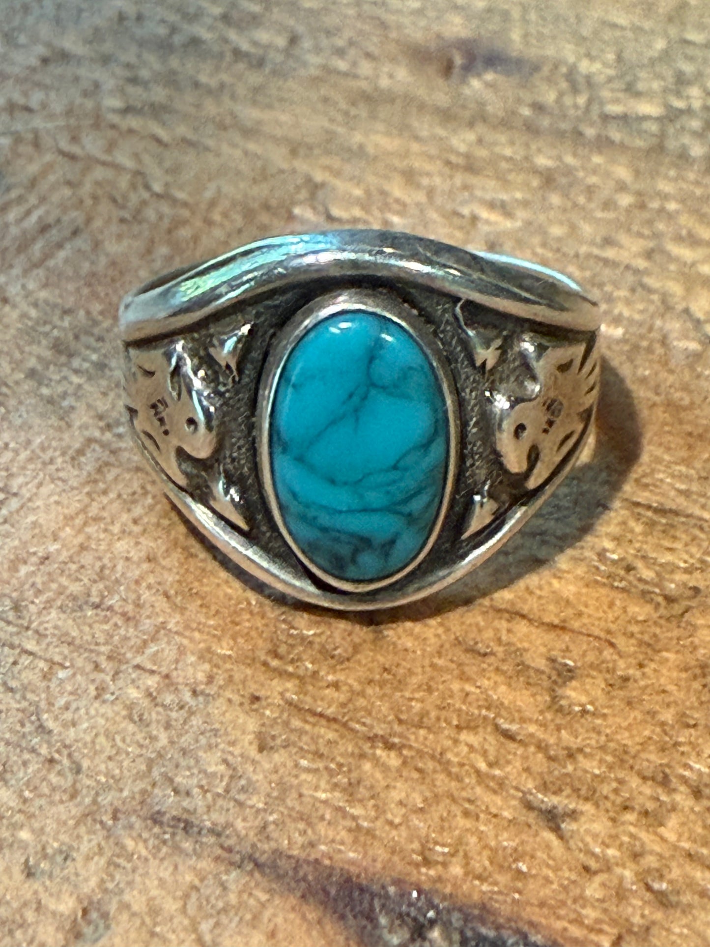 Vintage Bell Trading Post Silver Thunderbird Turquoise Ring