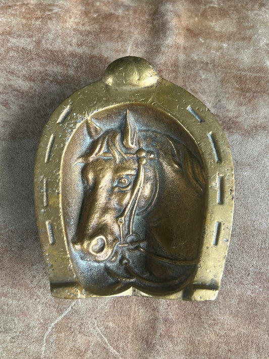 Vintage Brass Horse Ashtray