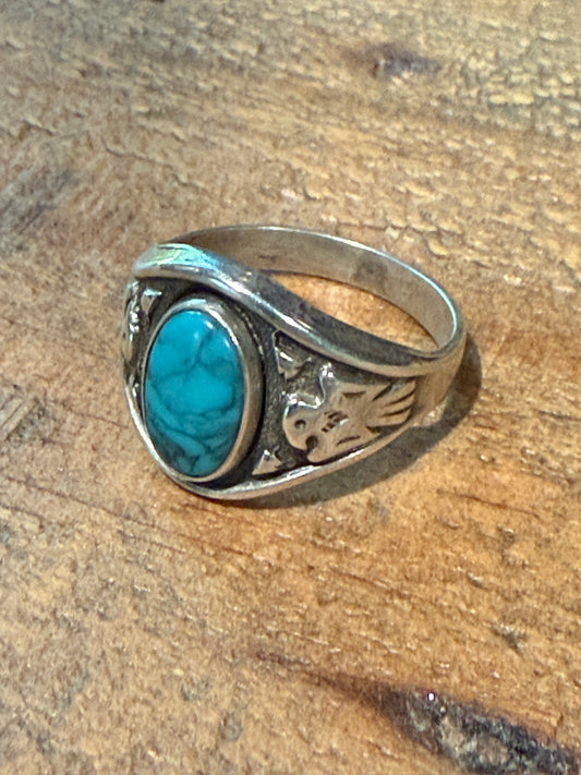 Vintage Bell Trading Post Silver Thunderbird Turquoise Ring