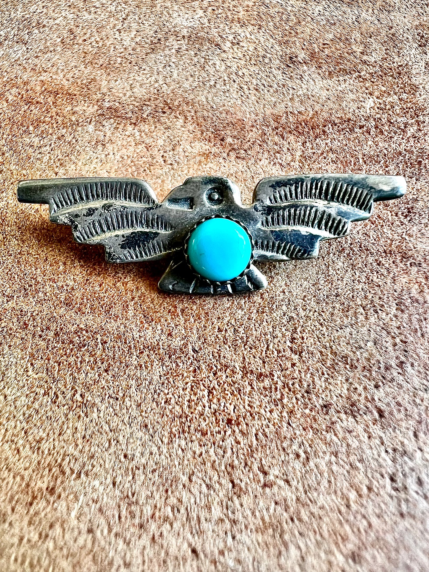 Vintage Navajo Silver Turquoise Thunderbird Hat Pin