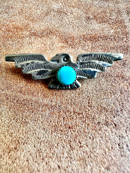 Vintage Navajo Silver Turquoise Thunderbird Hat Pin